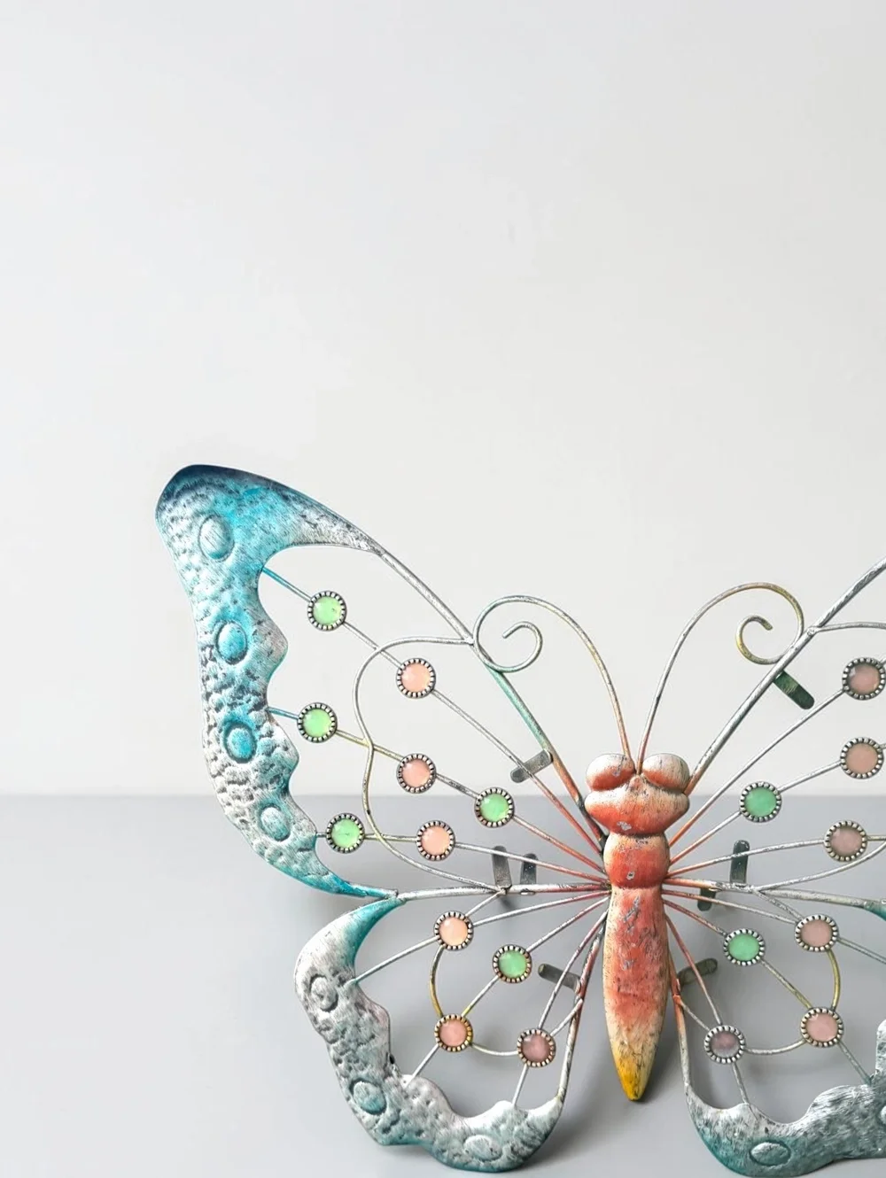 Large Metal Butterfly Wall Decor Turquoise Pink Jeweled Garden Art 30 Inch
